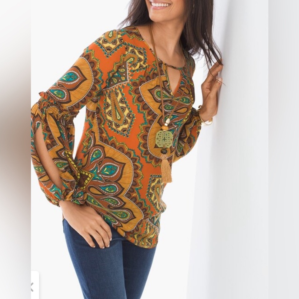 Chico’s Boho Tribal Peasant Long Sleeve Top